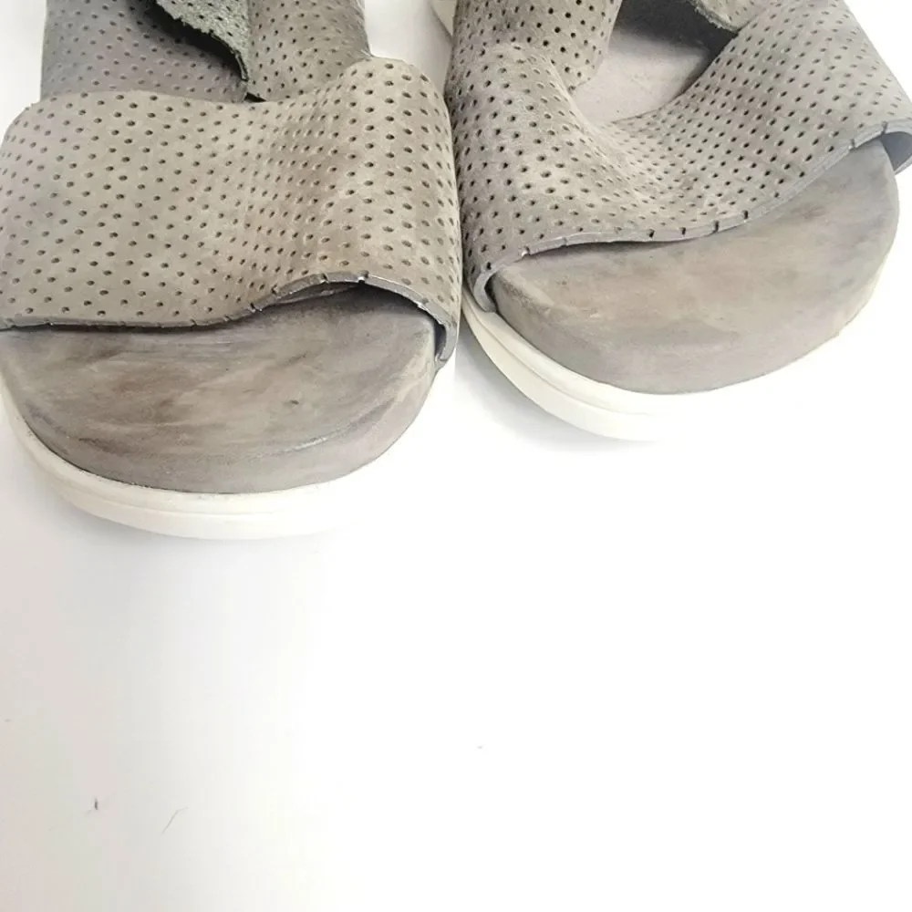 EILEEN FISHER Suede Perforated Sport Platform Sandal In Platinum Gray Size 8.5
